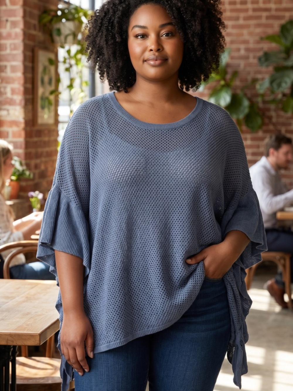 Lane Bryant bohemian blue crochet knit poncho